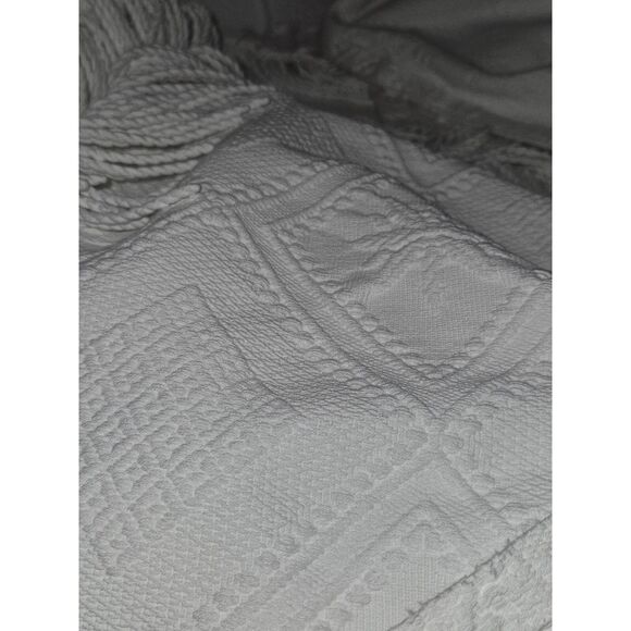 Vintage King Coverlet Blanket White Embroidery on White w Fringe Trim W/1 Sham - Picture 8 of 12